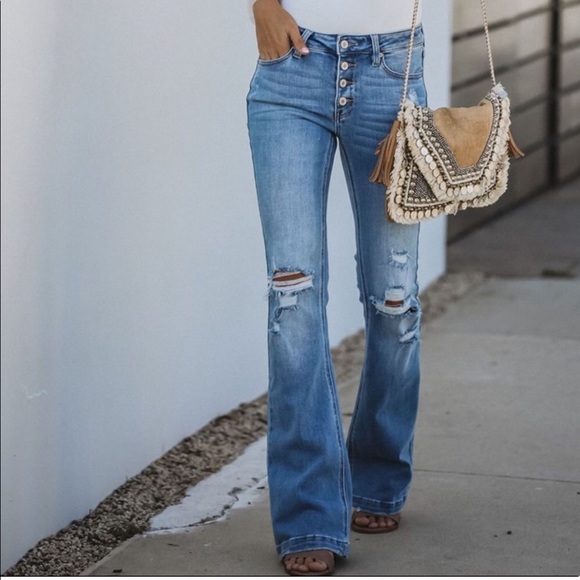 NWT Kan Can Distressed Button Fly Flare Bellbottom - Picture 13 of 14